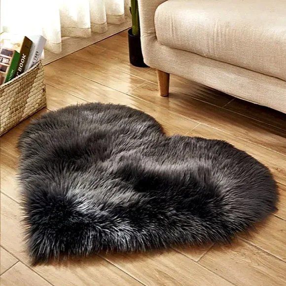 Natasha Amore Blush Pink Small Fluffy Heart Shaped Rug Mat - Picture 5 of 9